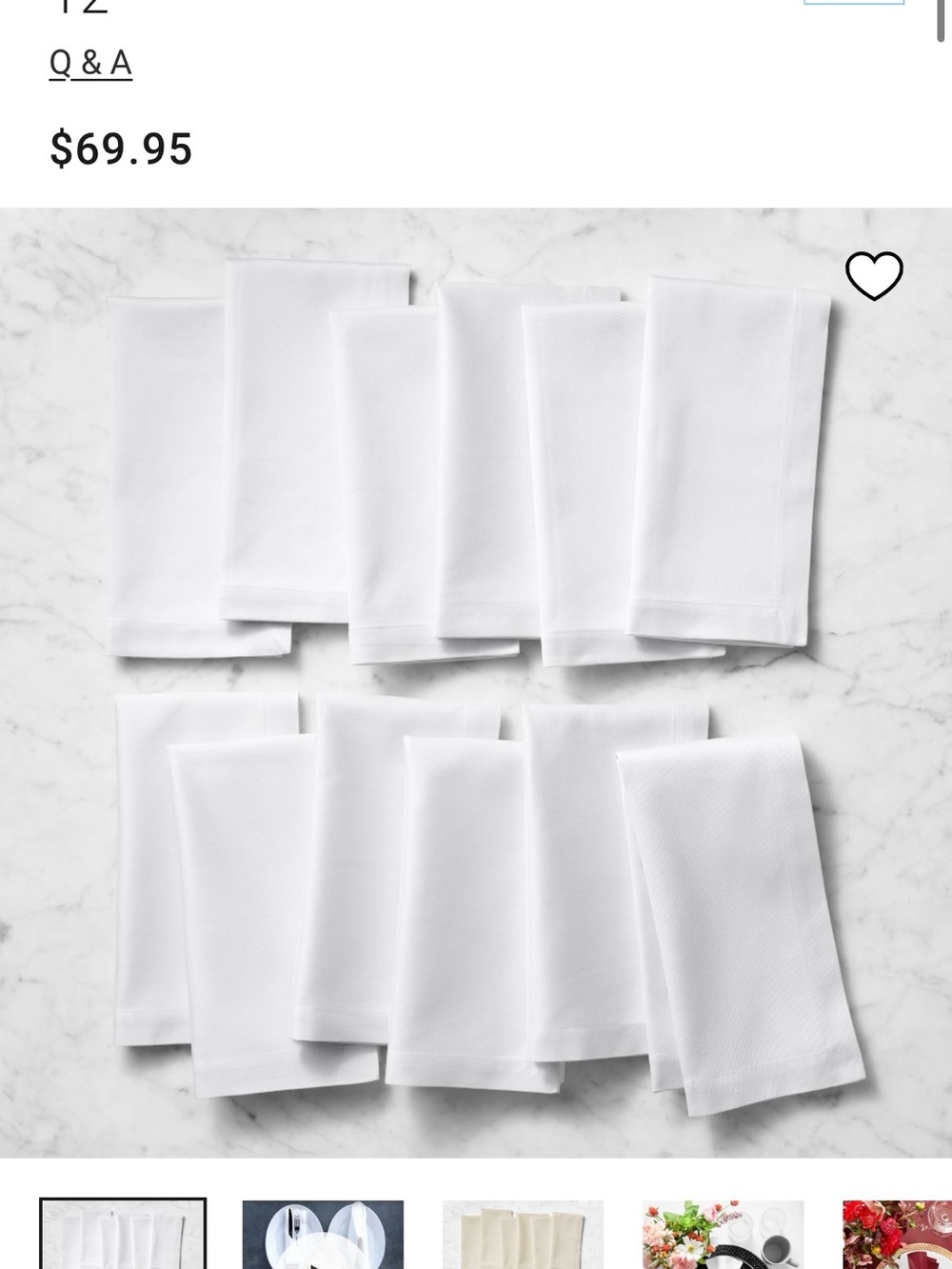 Williams Sonoma White Cotton Dinner Napkins - Set of 12